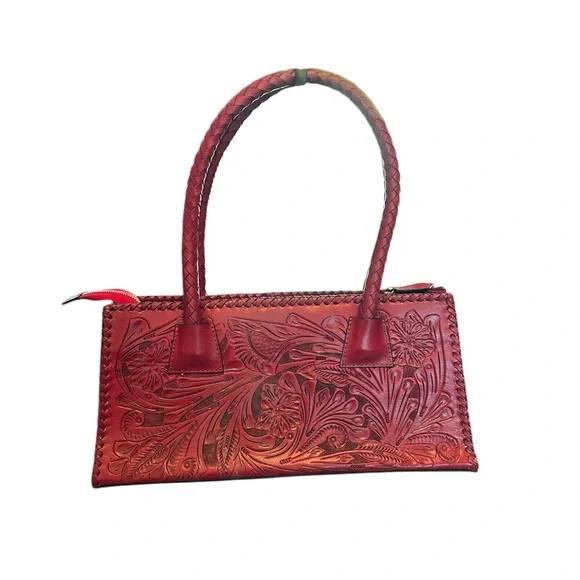 Elegant Red Hand Embossed Handbag Mauzari - Picture 1 of 10